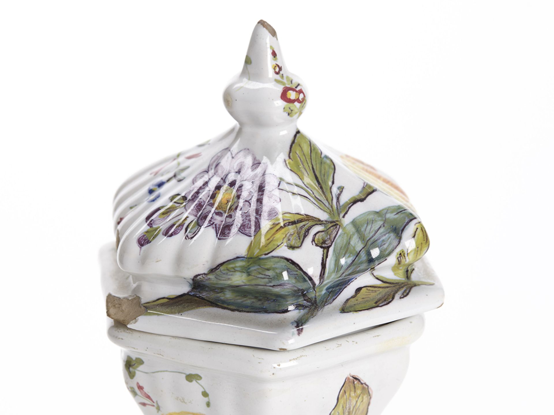 Antique Le Nove Floral Painted Faience Lidded Jar 19Th C. - Image 6 of 10