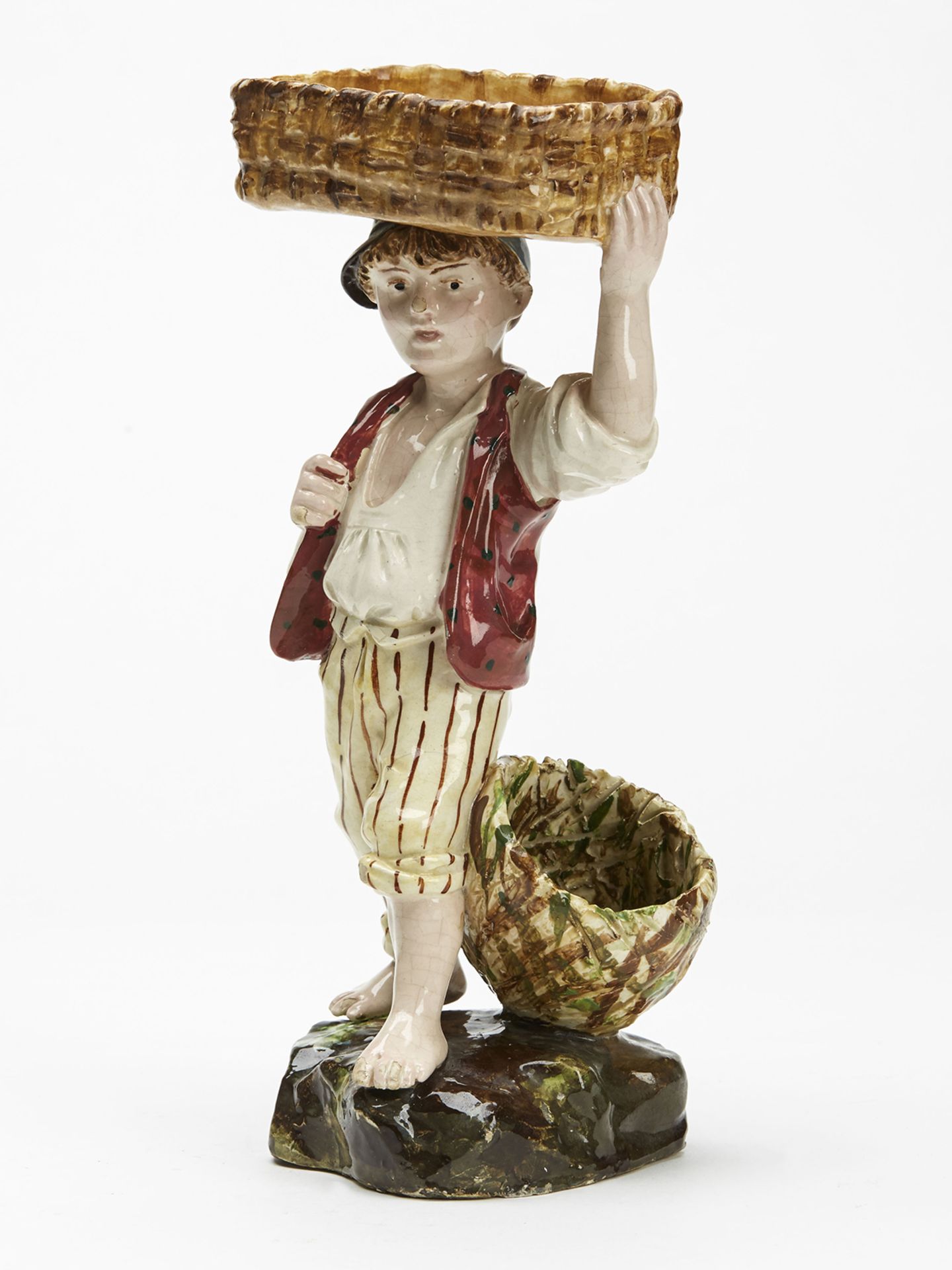 Antique Continental Pottery Boy & Baskets Figure 19Th C. - Image 5 of 8