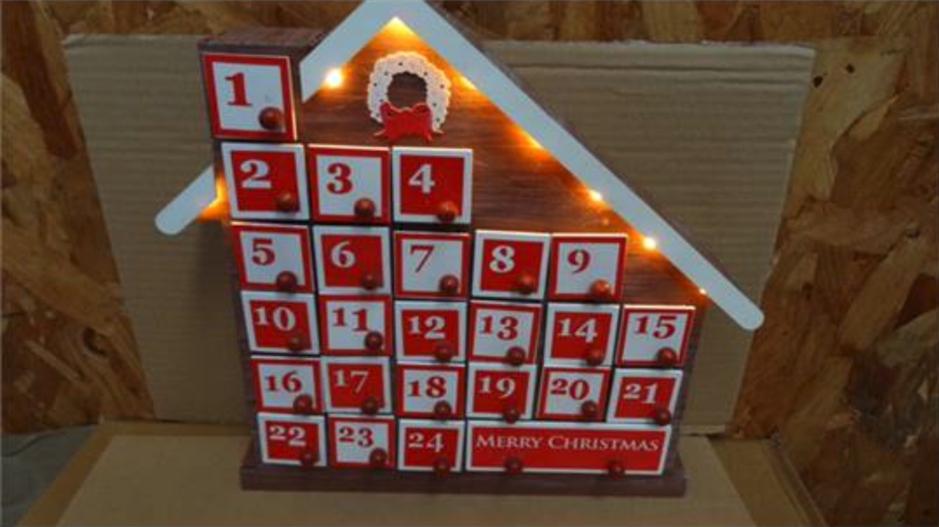 12 x Christmas Workshop Wooden Advent Calendar House with 8 LED Lights. RRP £40 Each!