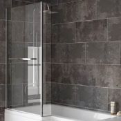(K8) 805mm - 4mm - L Shape Bath Screen & Towel Rail. RRP £174.99. 4mm Tempered Saftey Glass Screen