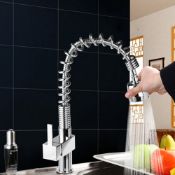 (K40) Maddie Brushed Chrome Monobloc Kitchen Tap Swivel Pull Out Spray Mixer. RRP £219.99. Material: