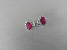 1.60ct ruby and Diamond cluster style stud earrings. Each ruby ( glass filled ) measures 7mm x 5mm