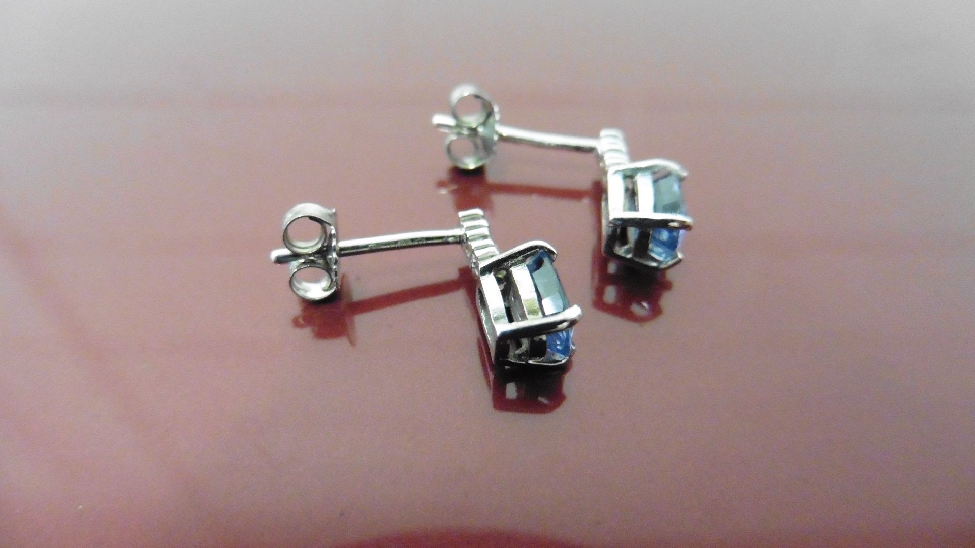 Ceylon Sapphire and diamond drop style earrings each with an Oval cut sapphire, 6 x 4mm and 4 - Image 2 of 3