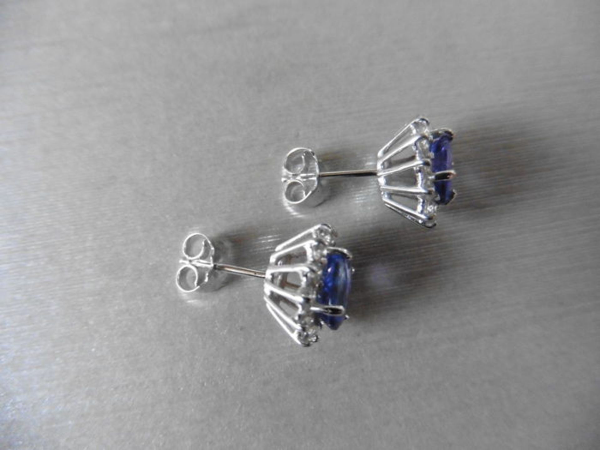 1.60ct Tanzanite and Diamond cluster style stud earrings. Each Tanzanite( treated ) measures 7mm x - Image 2 of 2