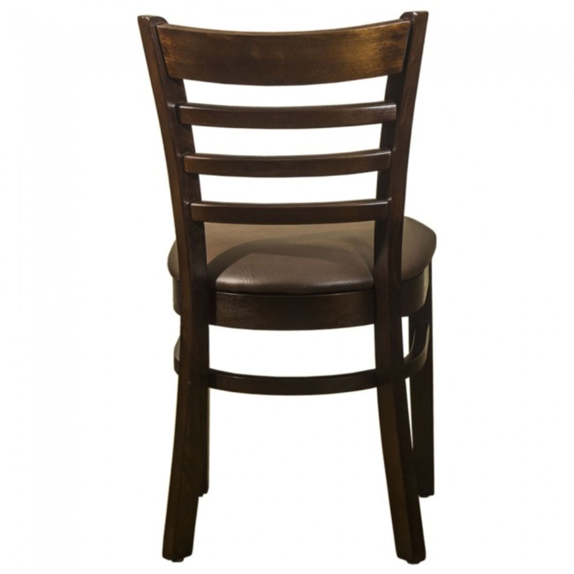 10 x Brand New Restaurant Chair - Walnut Finish - Solid Beech Frame with Brown Faux Leather seat - Image 4 of 4