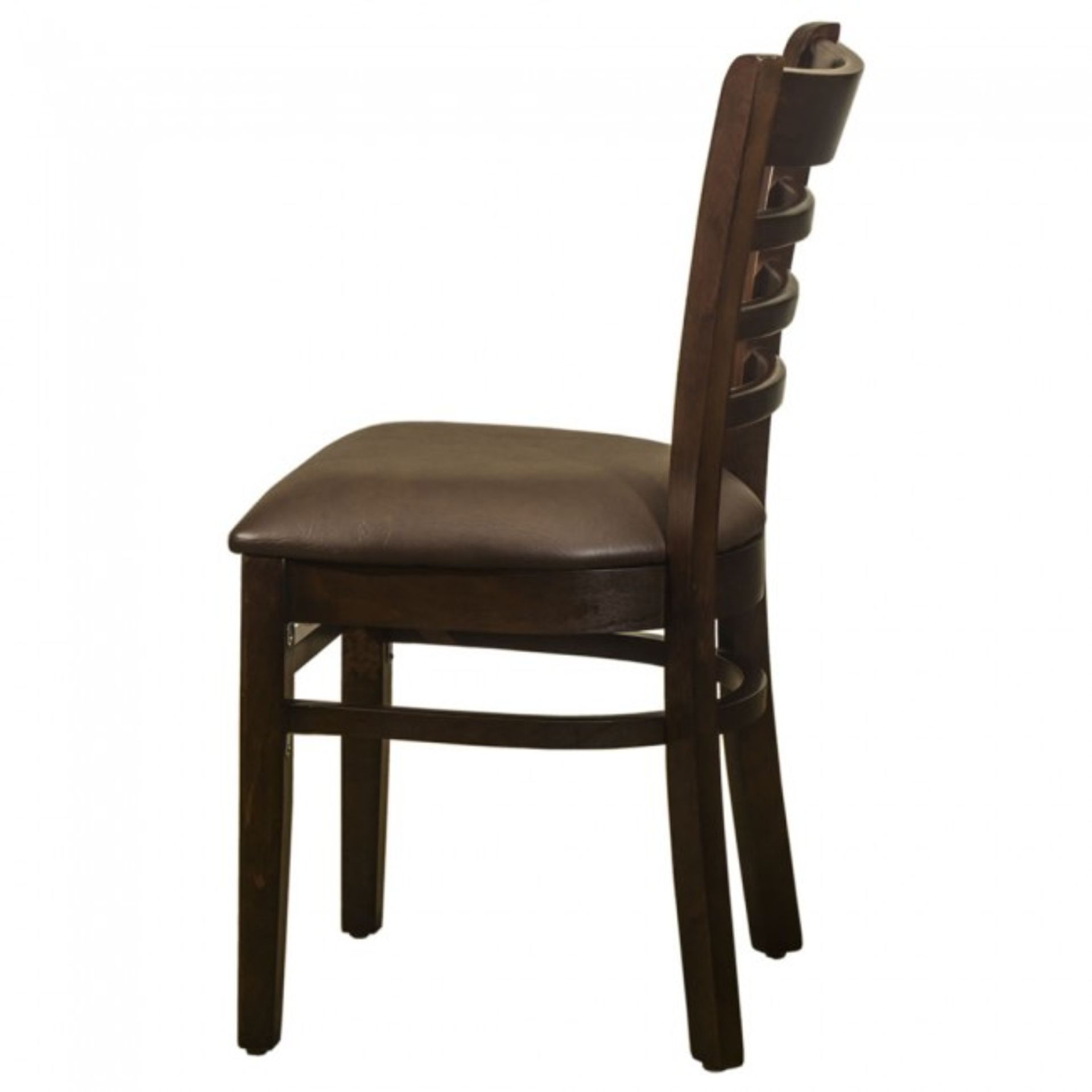 10 x Brand New Restaurant Chair - Walnut Finish - Solid Beech Frame with Brown Faux Leather seat - Image 3 of 4