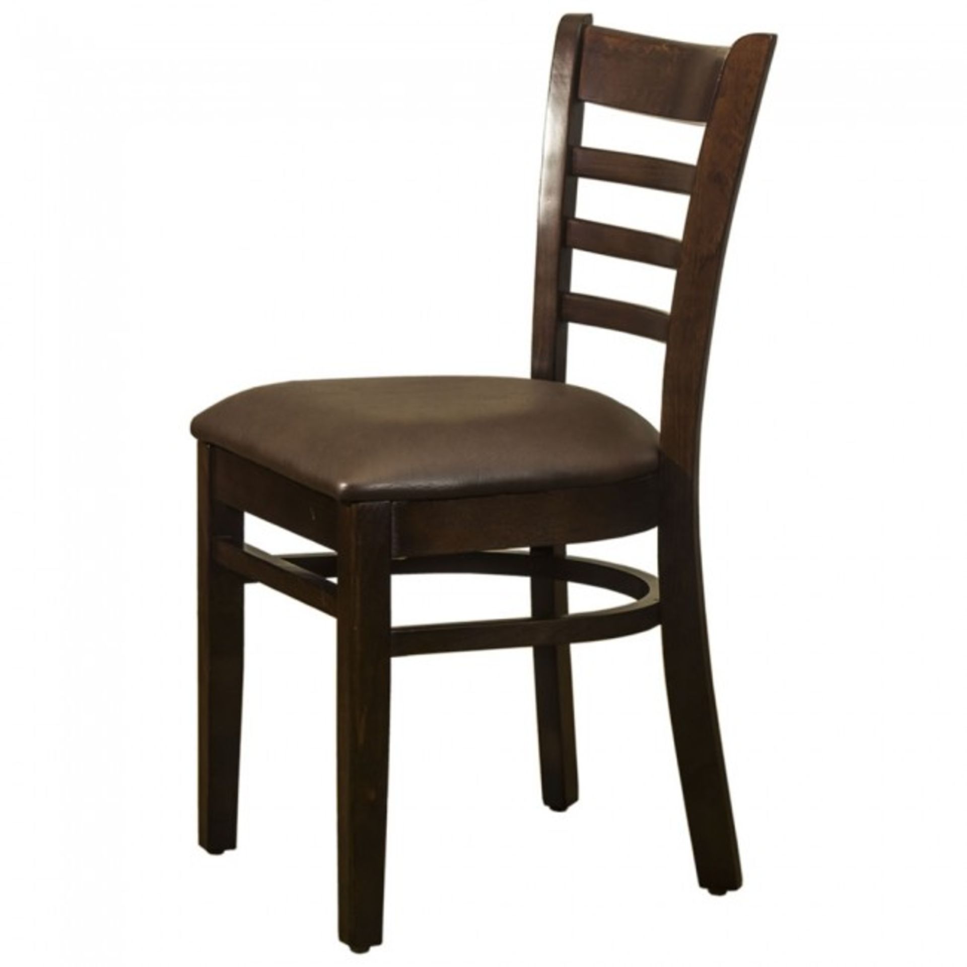 10 x Brand New Restaurant Chair - Walnut Finish - Solid Beech Frame with Brown Faux Leather seat - Image 2 of 4