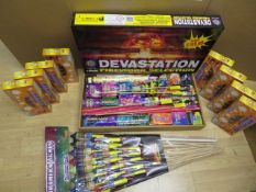 MEGA 163 PIECE FIREWORK LOT - INCLUDES: 1 x DEVASTATION 31 PIECE SELECTION BOX, 1 x PACK OF 20
