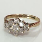 9ct gold ring with white stone cluster setting - hallmarked - size N