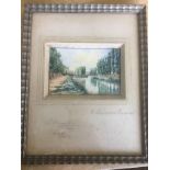 British WWI Framed Watercolour Painting Lys River St Venant France Western Front