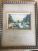 British WWI Framed Watercolour Painting Lys River St Venant France Western Front