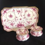 Antique 19th Century Meissen porcelain desk set / stand inkwells India pattern