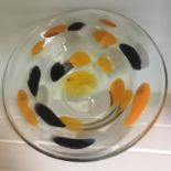 Large Heavy 1960s 1970s Studio Art Glass Bowl - Possibly Polish - yellows browns