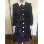 Vintage 1980s Designer Oscar De la Renta Full Skirted Pinstripe Overcoat Coat 10