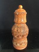 19th Century Carved Coquilla Nut Three Section Pepperette with Stanhope Picture