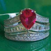 2.75ct Simulated Pink Sapphire and White Diamond Ring - Size O - stamped 925. Brand new and unworn