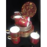 19th Century Davenport English Porcelain set of 7 coffee trio burgundy gold gilt