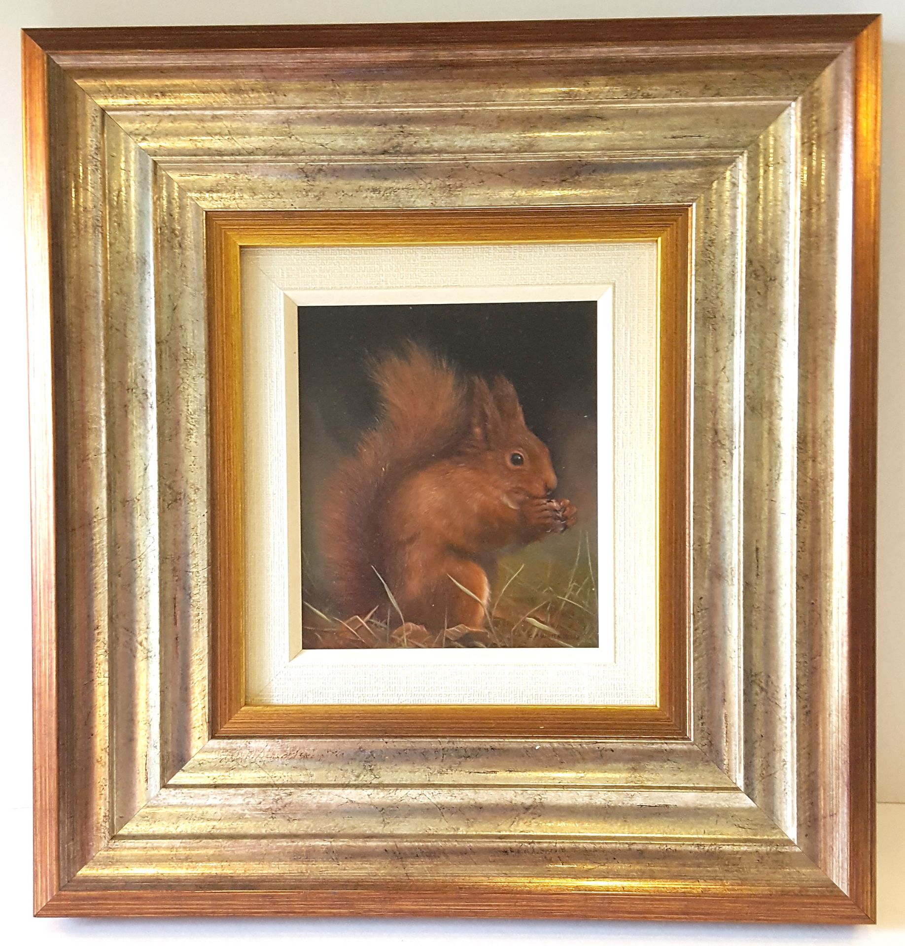 Fine Art Framed Oil Painting on Board Red Squirrel signed lower right C A Whitfield