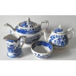 Vintage Burleigh Ware China Willow Pattern Tea Pot Jug & Suger Bowl