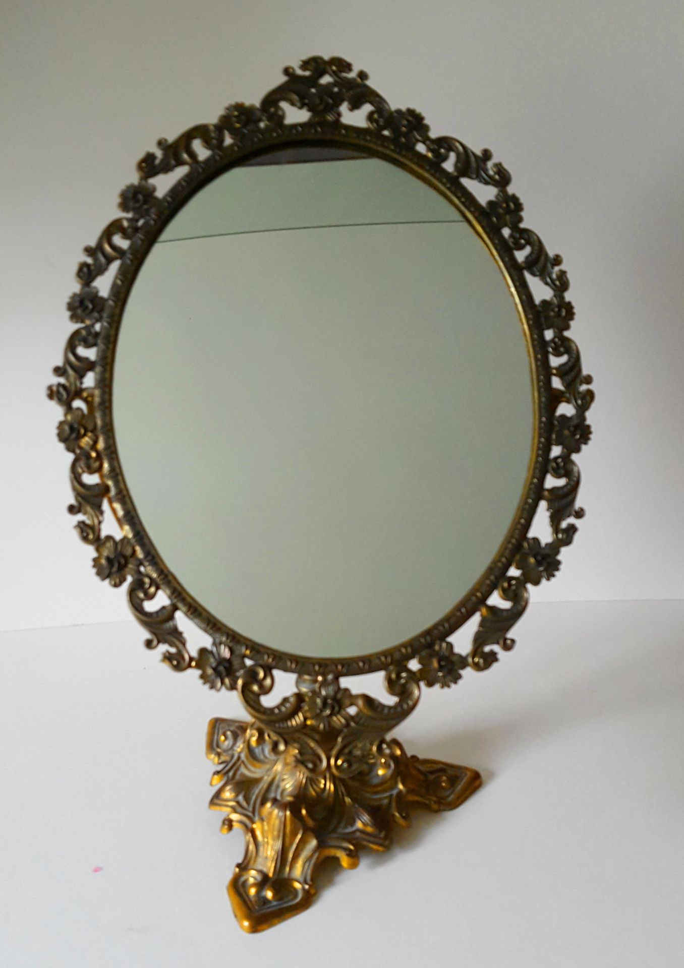 Vintage Retro Brass Swivel Table Mirror no reserve