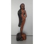 Vintage Retro Carved Wood Sculpture Female Nude