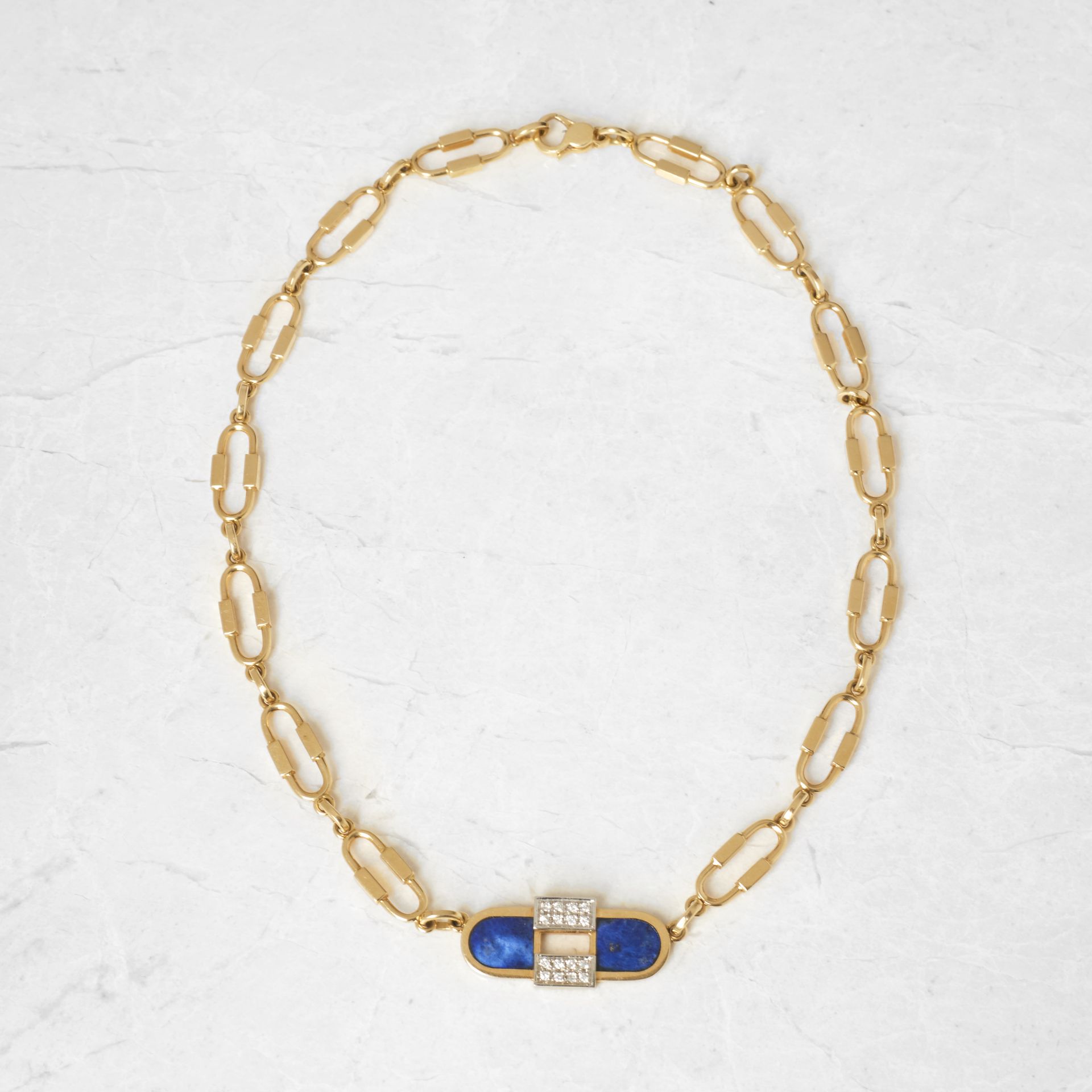 Cartier 18k Yellow Gold Lapis Lazuli & Diamond Necklace - Image 9 of 10