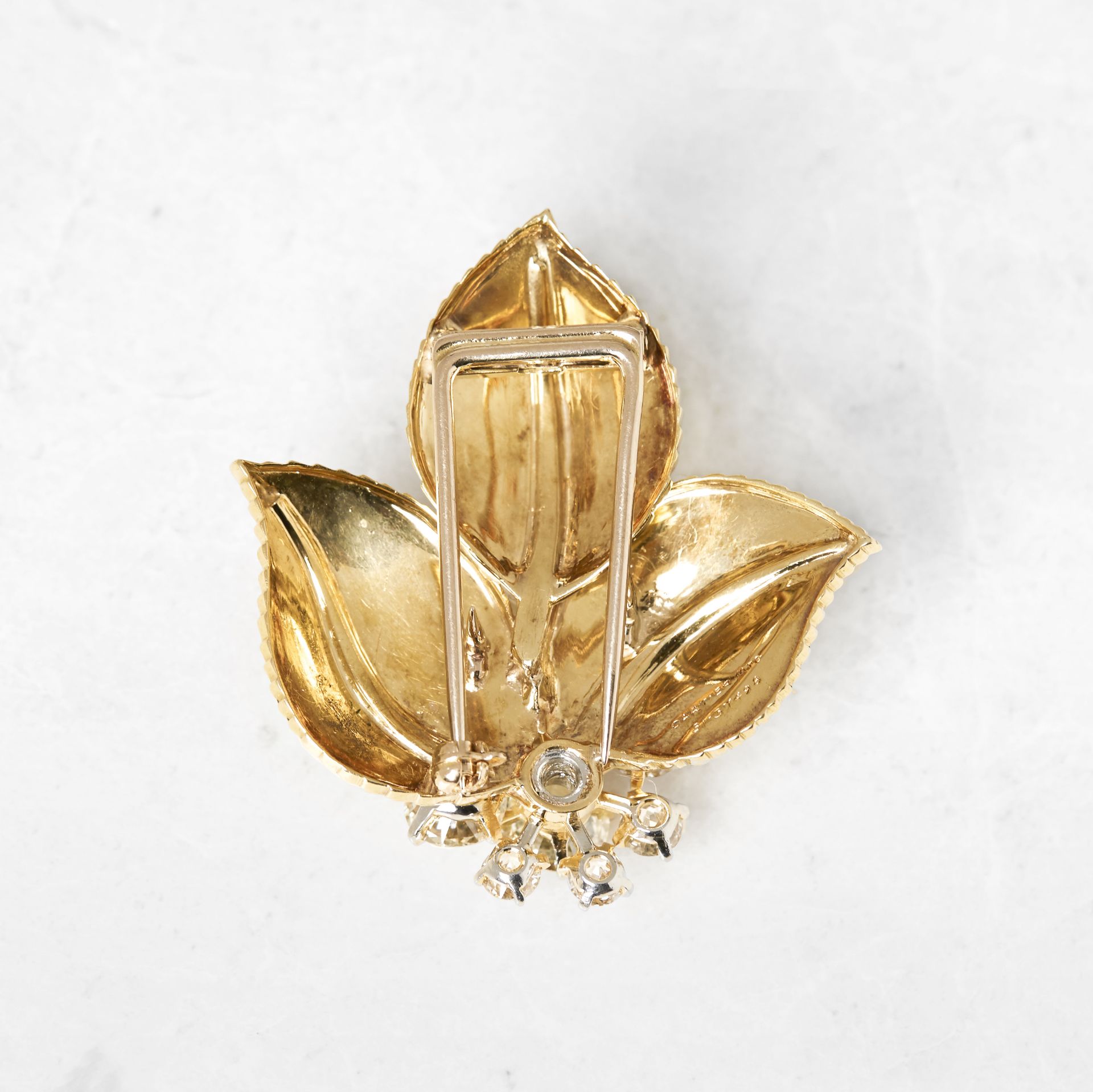 Cartier 18k Yellow Gold Diamond Vintage Leaf Brooch - Image 2 of 8