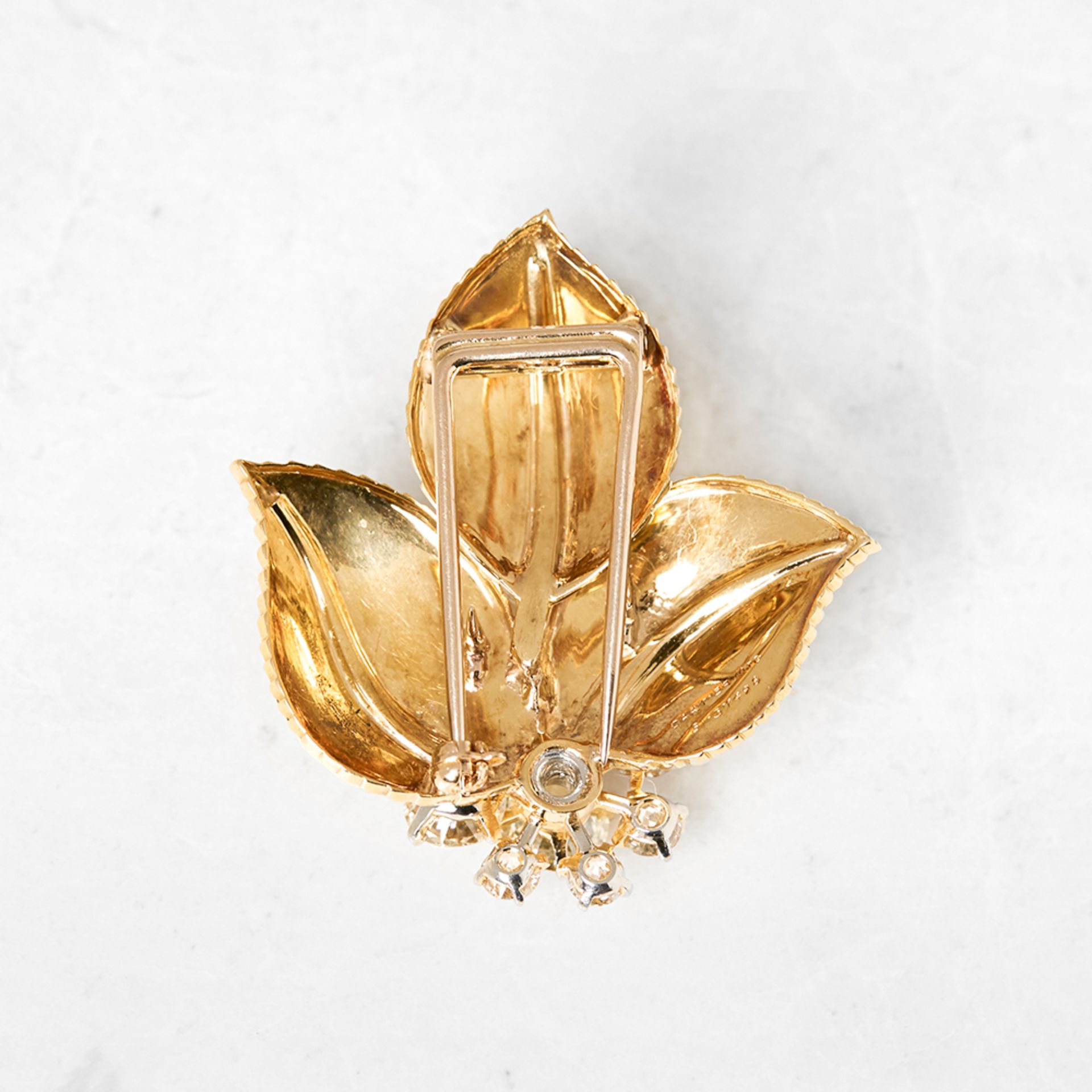 Cartier 18k Yellow Gold Diamond Vintage Leaf Brooch - Image 5 of 8