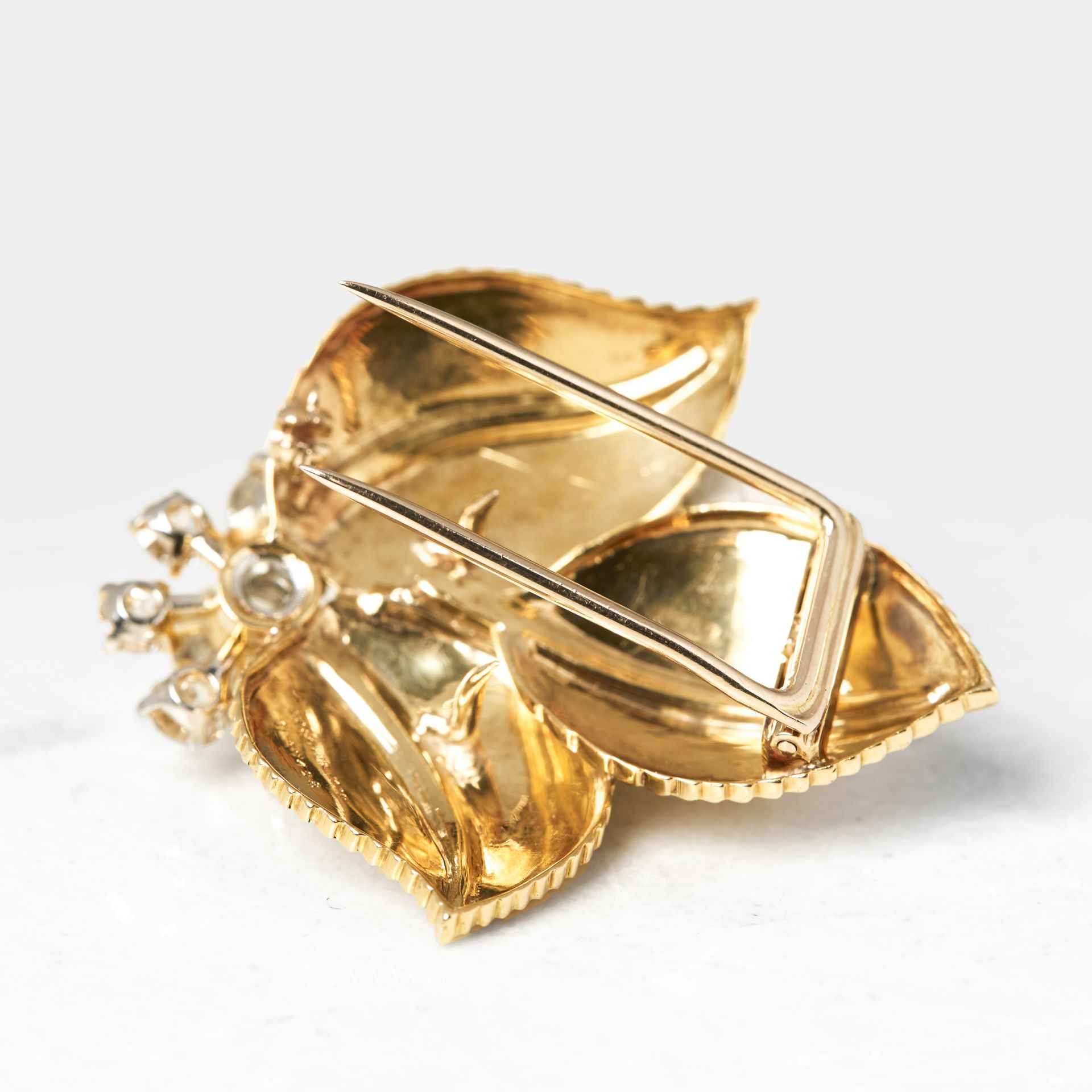 Cartier 18k Yellow Gold Diamond Vintage Leaf Brooch - Image 6 of 8