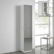 (M22) 1700x350mm Mirrored Door Matte White Tall Storage Cabinet - Floor Standing RRP £339.99