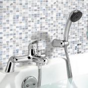 (M54) Sleek Modern Bathroom Chrome Bath Filler Mixer Tap with Hand Held Shower Presenting a