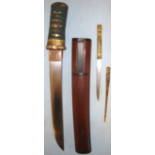 C1800 Aikuchi Japanese Tanto & Scabbard With Kozuka Short Knife & Samurai Hair Pin. Sn 13576 13576