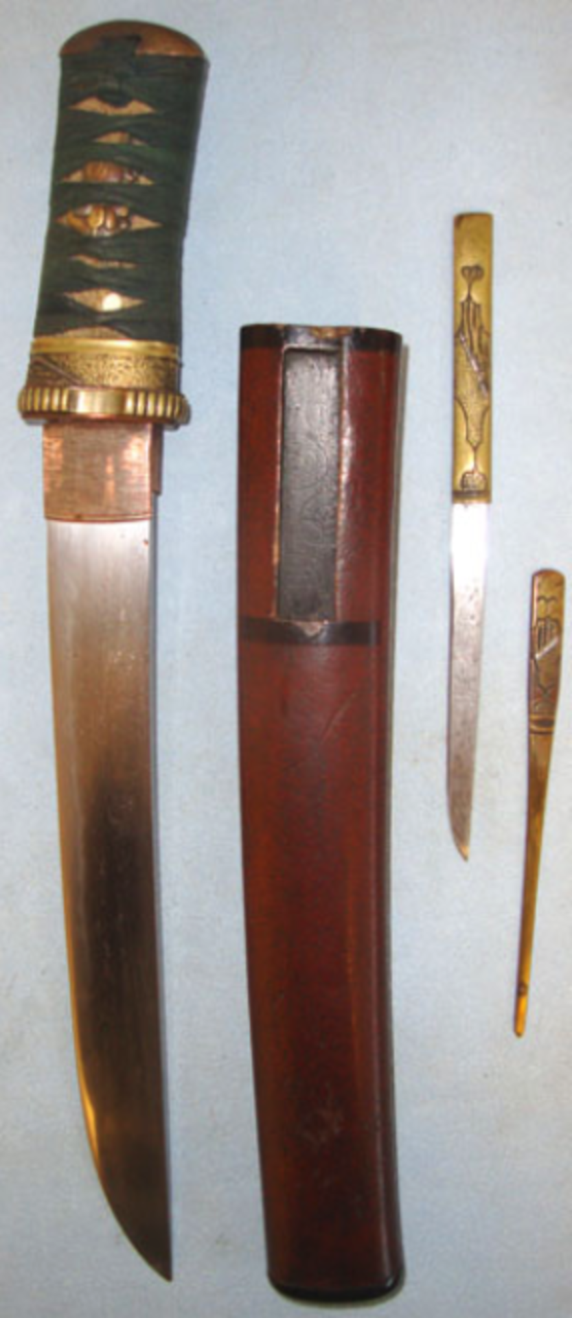 C1800 Aikuchi Japanese Tanto & Scabbard With Kozuka Short Knife & Samurai Hair Pin. Sn 13576 13576