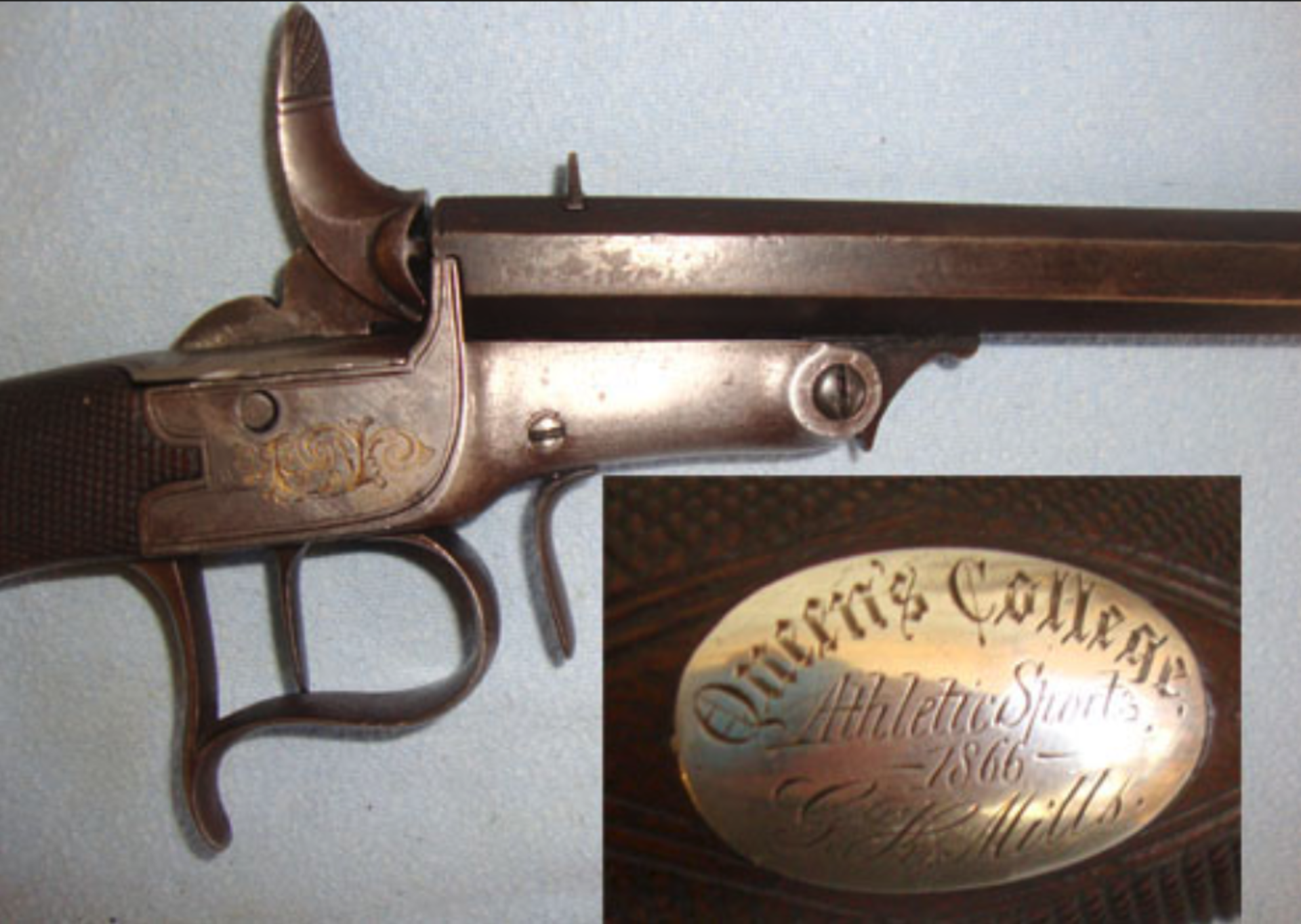 Victorian 1866 Queen's College Oxford University, Flobert .25 Rimfire Calibre Pistol - Image 3 of 3