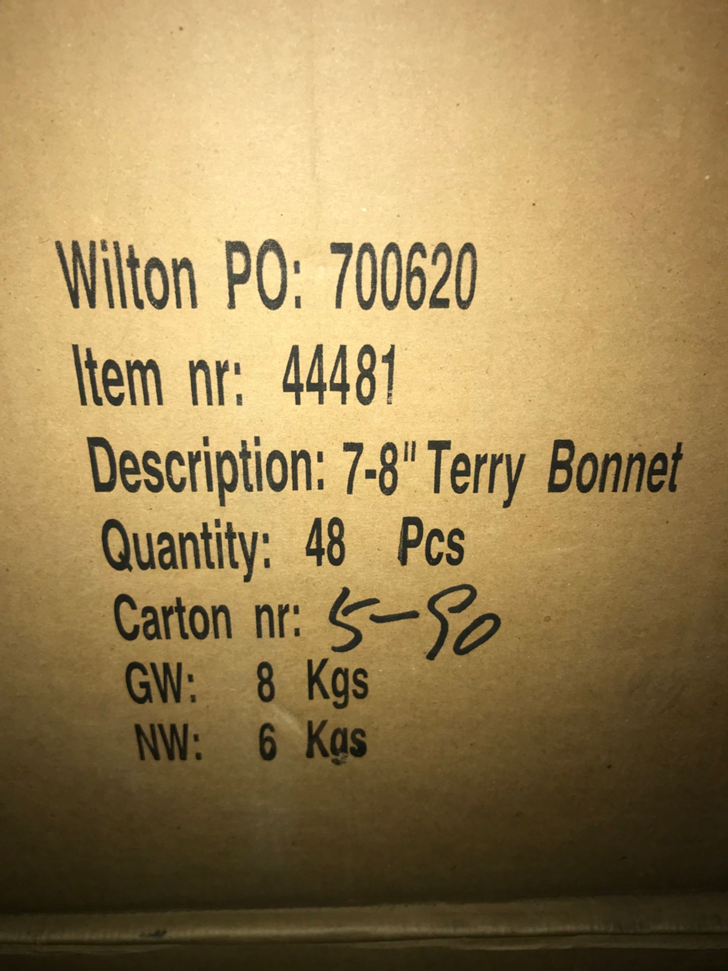 Pallet No- 18 - 12 Cartons Of 7-8" Terry Cloth Bonnets. 48 Per Carton - Image 3 of 5