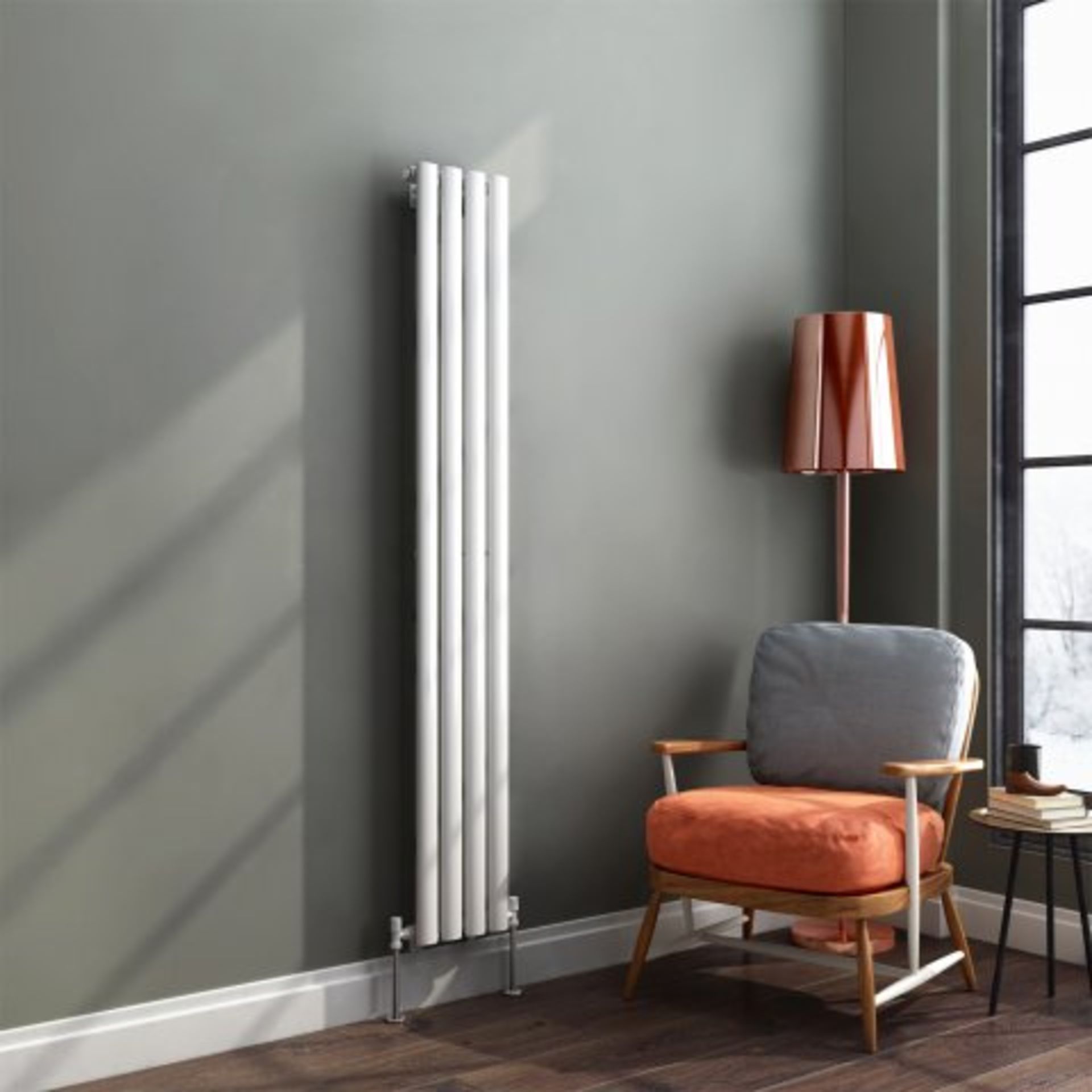(O65) 1600x240mm Gloss White Single Oval Tube Vertical Radiator. RRP £135.99. Designer Touch This - Image 2 of 5
