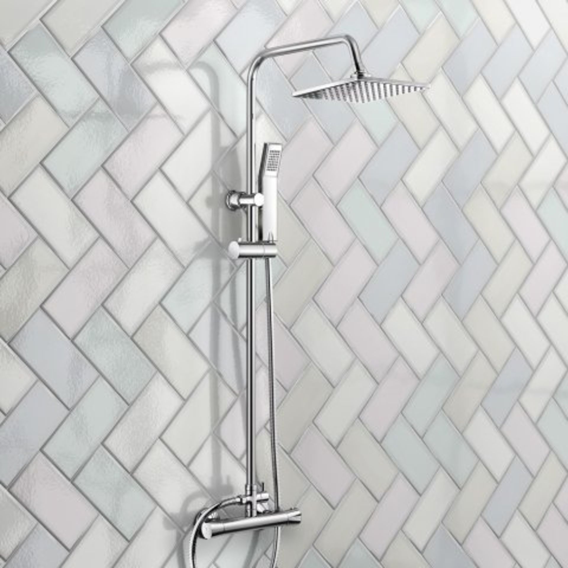 (P19) 200mm Square Head Thermostatic Exposed Shower Kit & Hand Held. RRP £299.99. Simplistic Style - Image 2 of 5