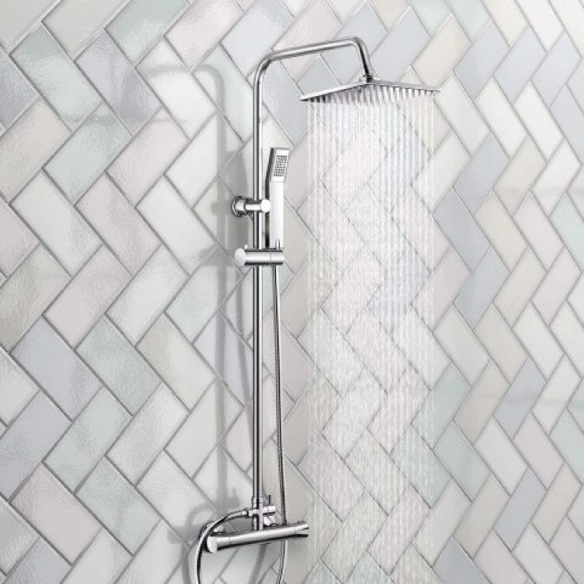 (P19) 200mm Square Head Thermostatic Exposed Shower Kit & Hand Held. RRP £299.99. Simplistic Style
