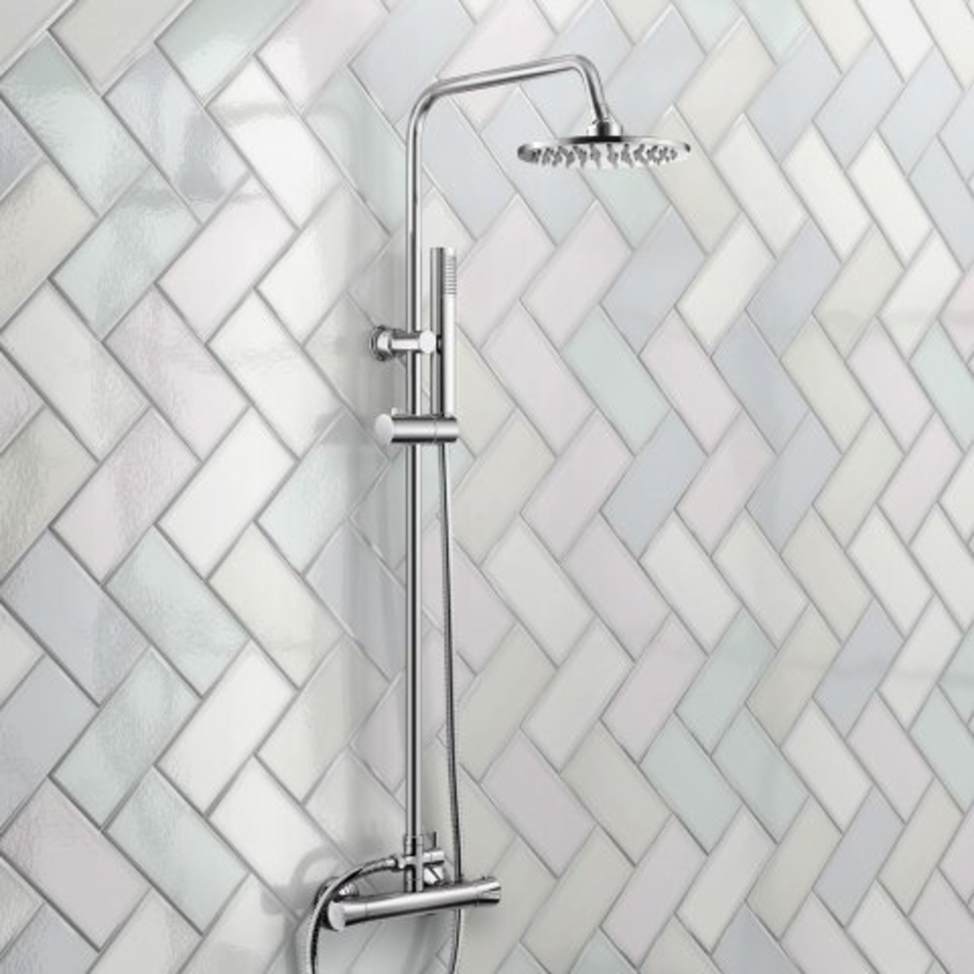 (P21) 200mm Round Head Thermostatic Exposed Shower Kit & Hand Held. RRP £249.99. Simplistic Style - Image 2 of 5