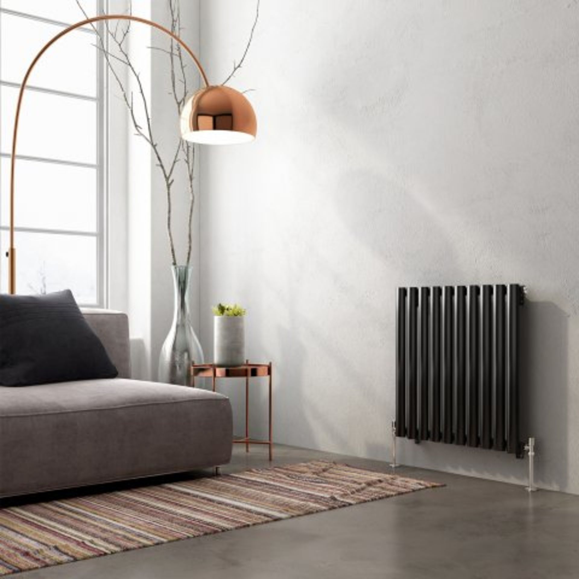 (O100) 600x600mm Gloss Black Single Panel Oval Tube Horizontal Radiator. RRP £143.99. With its - Image 2 of 3