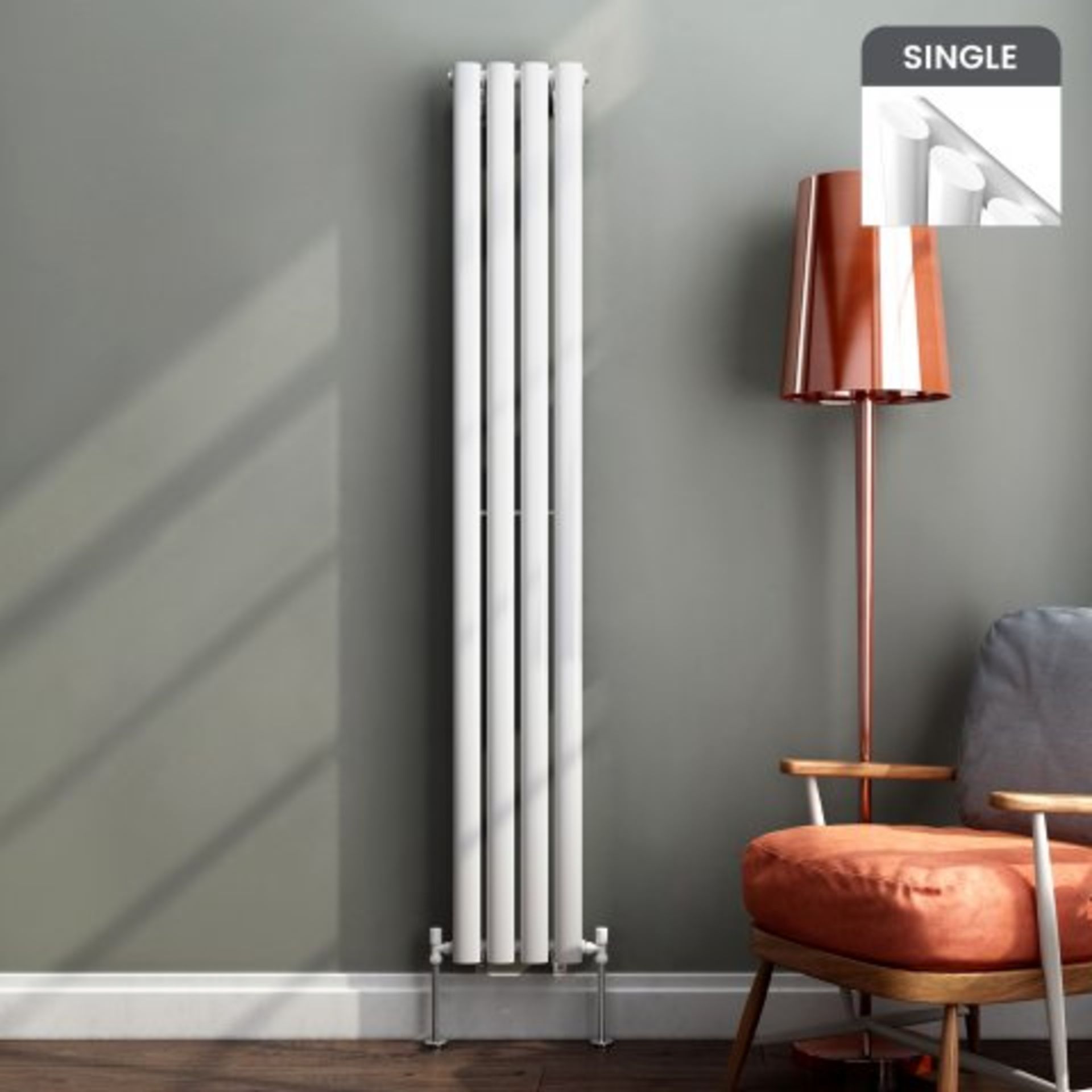 (N166) 1600x240mm Gloss White Single Oval Tube Vertical Radiator. Designer Touch This stylised