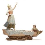 Large Antique Royal Vienna Mother & Child On Fishing Boat Figure C.1895