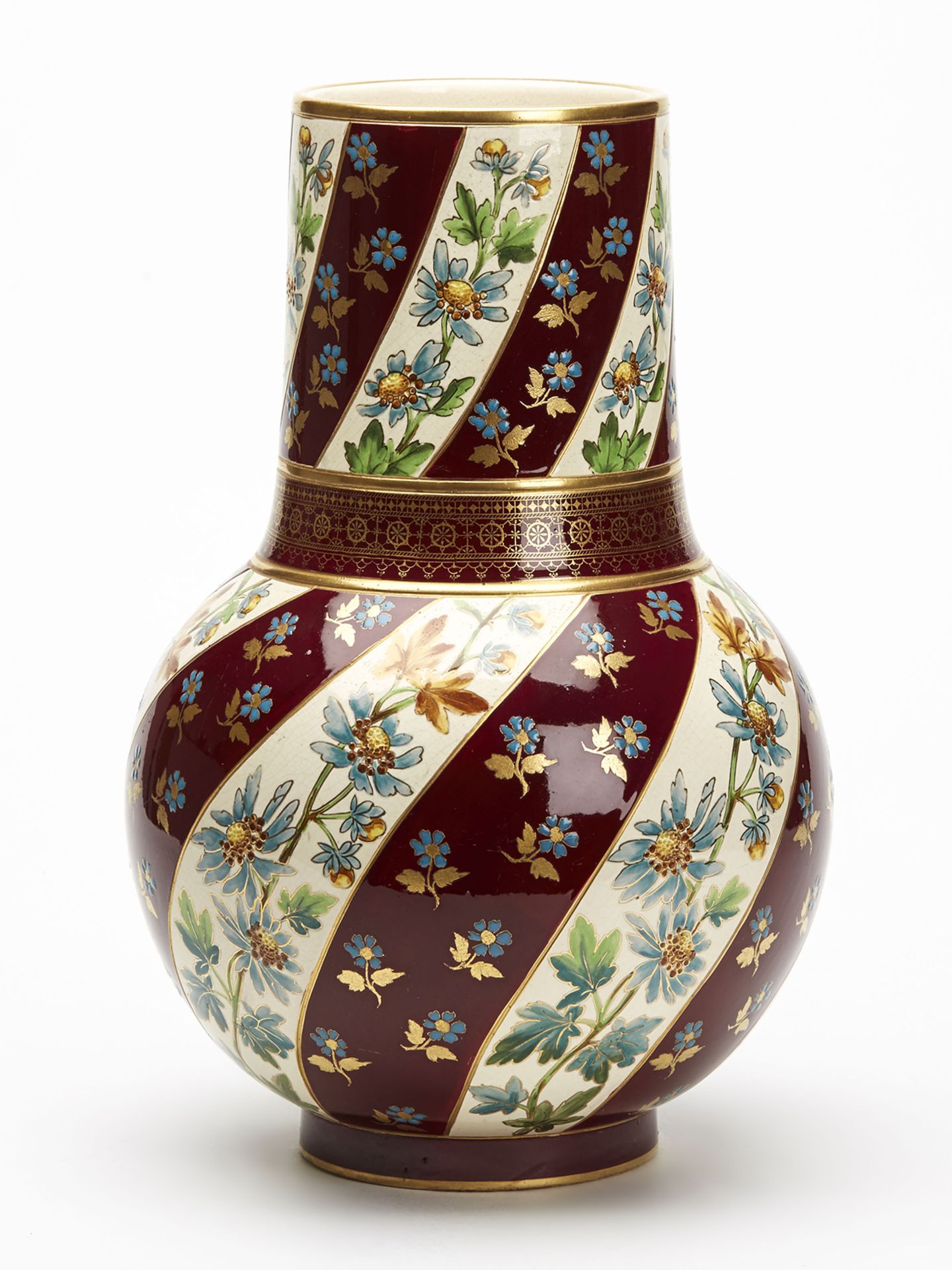 Antique French Sarreguemines Floral Painted Vase C.1880