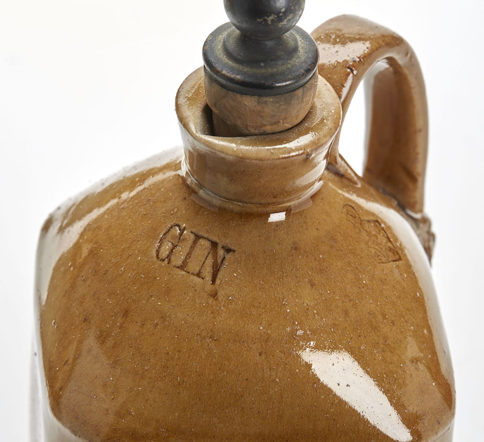 Antique Salt Glazed Spirit Flask Set In Basket C.1877 - Image 8 of 9