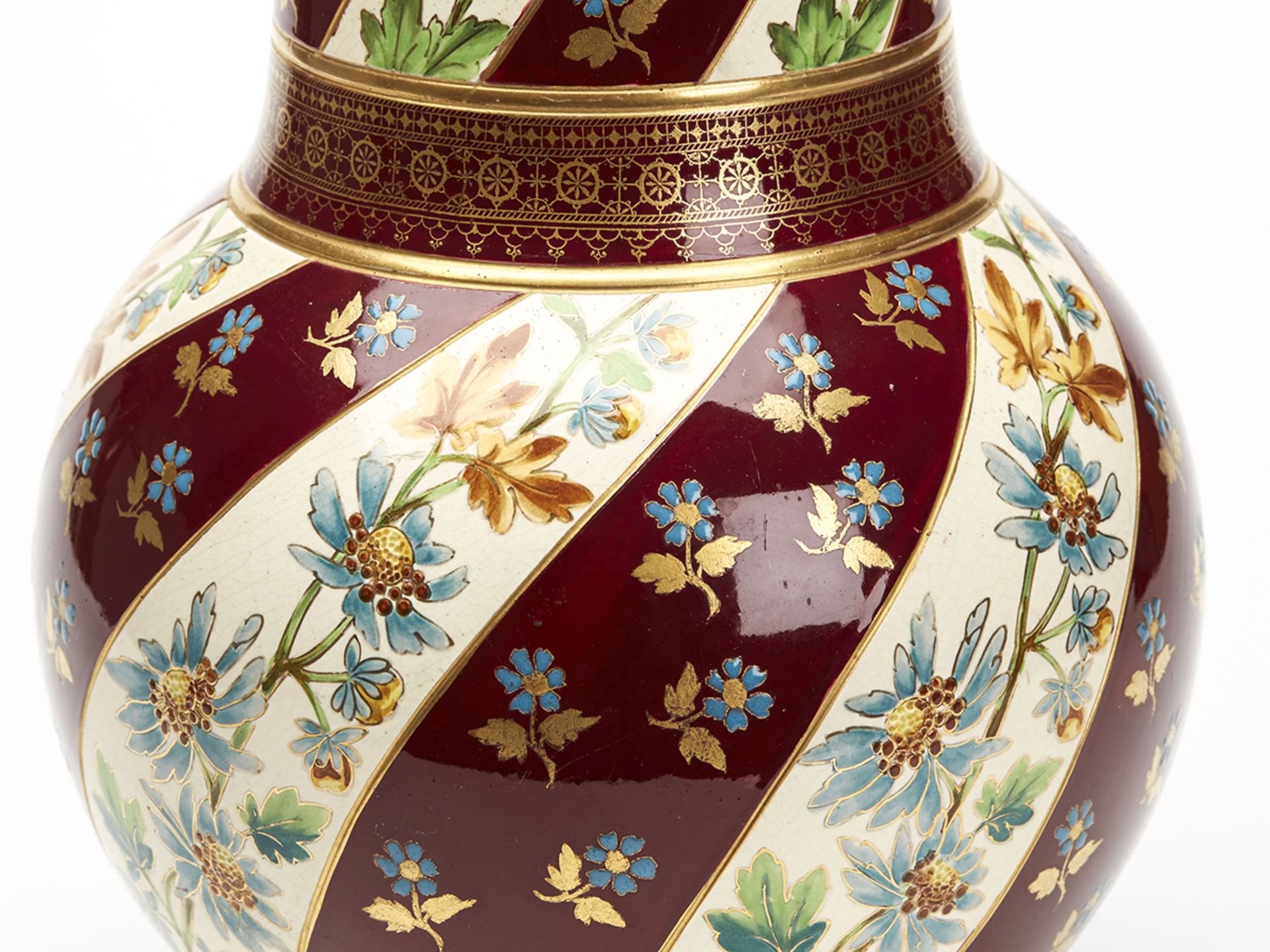 Antique French Sarreguemines Floral Painted Vase C.1880 - Image 4 of 7