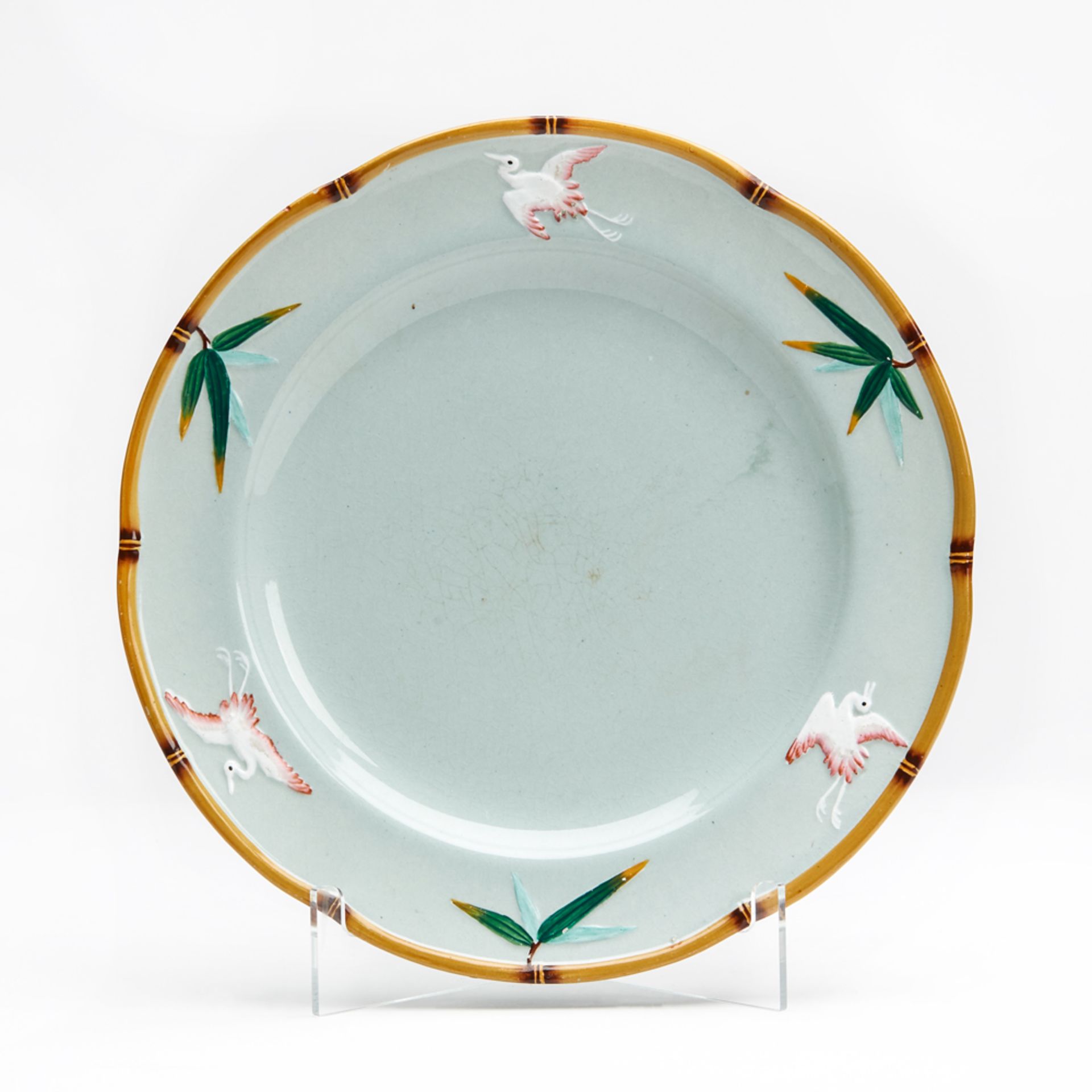 Antique Minton Majolica Flamingo & Bamboo Plate 1878