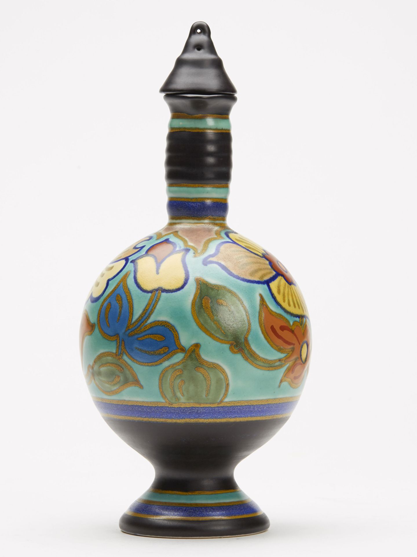 Gouda Art Pottery Floral Design Lidded Ewer 1920'S - Image 3 of 8