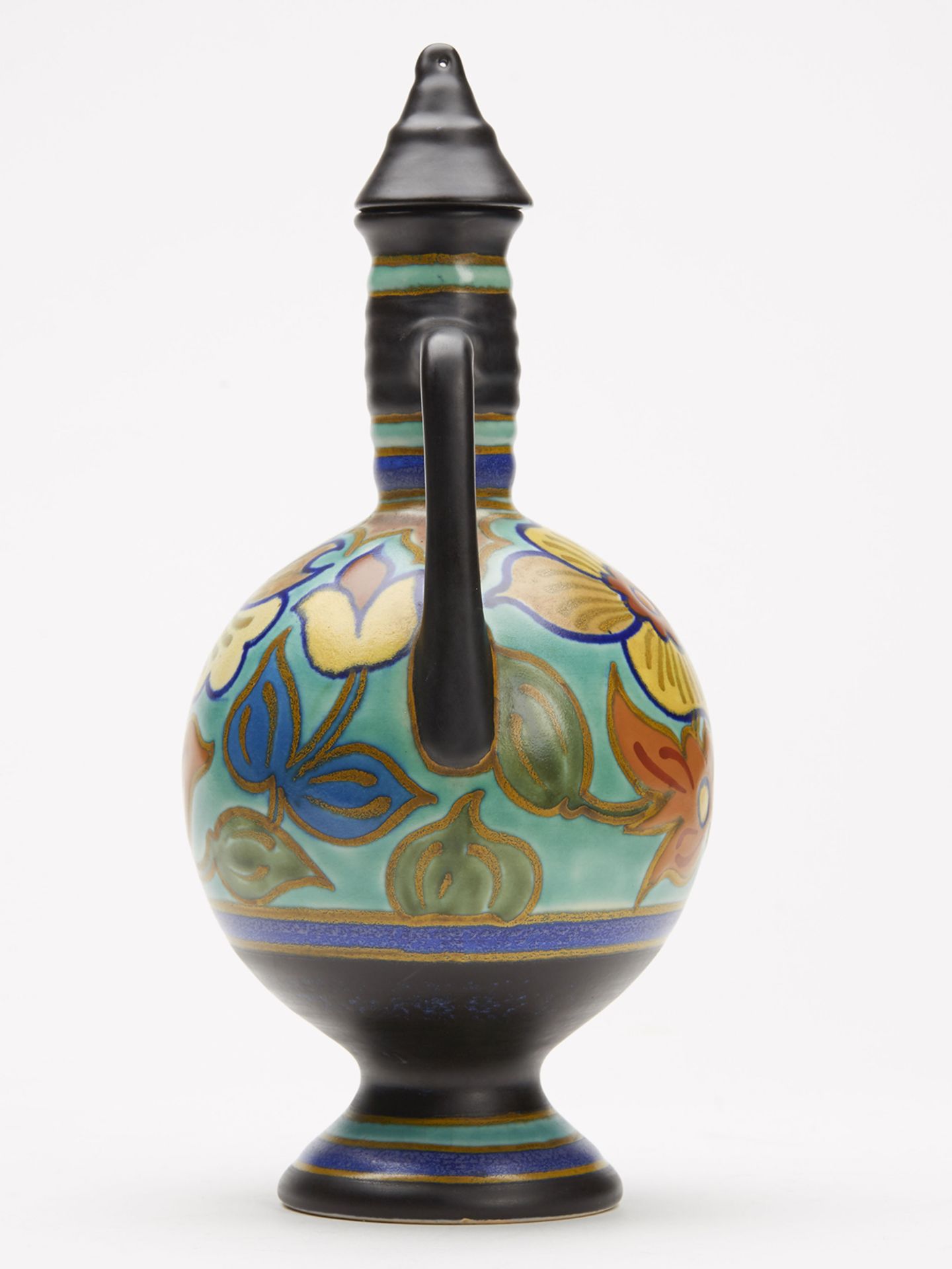 Gouda Art Pottery Floral Design Lidded Ewer 1920'S - Image 4 of 8