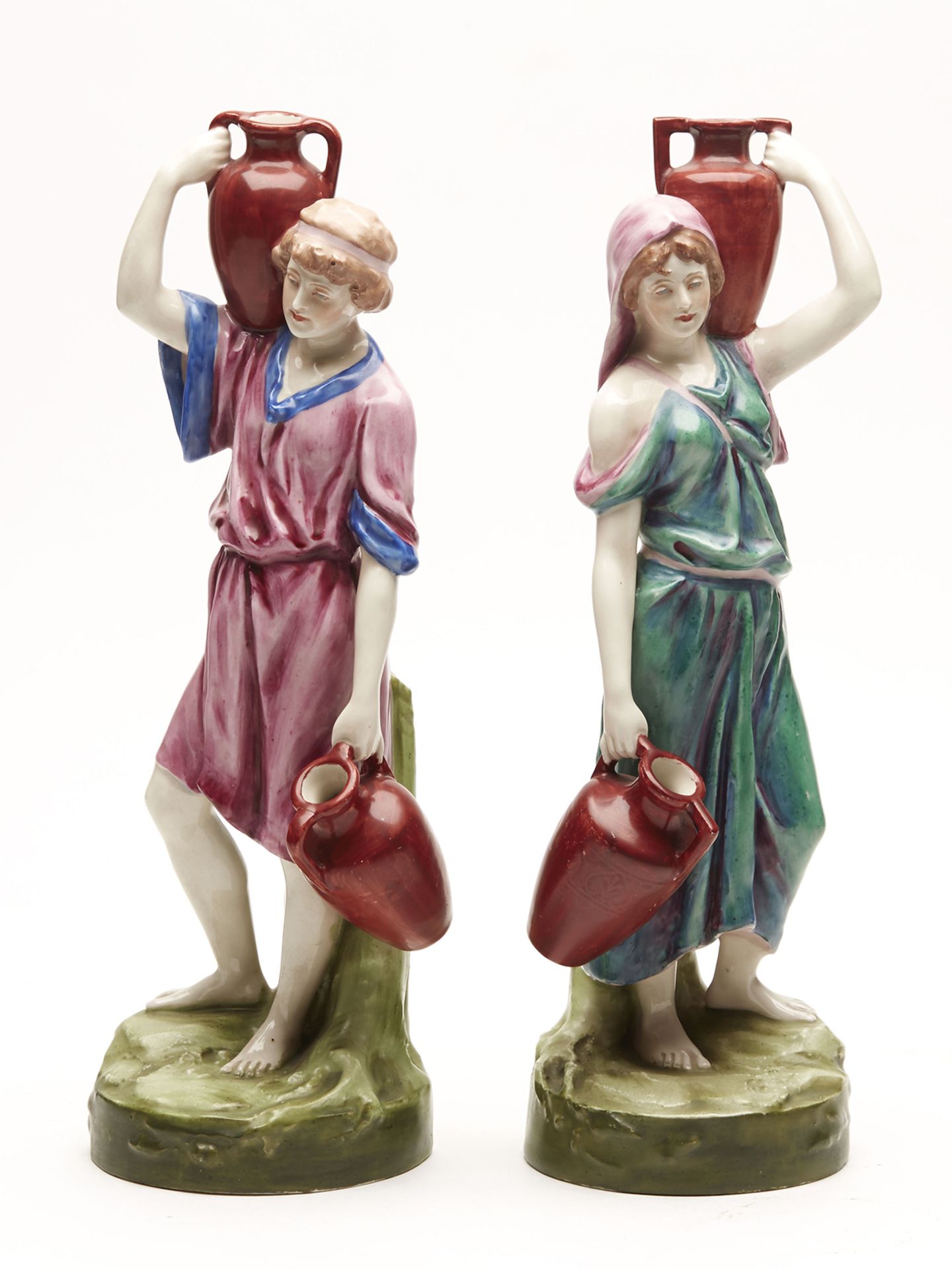 Pair Antique Royal Dux Painted Water Carrier Figures C.1900 - Bild 3 aus 13