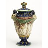 Antique Lidded Majolica Grotesque Horned Head Vase 19Th C.